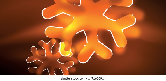 Blurred Christmas snowflake abstract background, stylized minimal design, neon glowing colors. Vector neon background. Snow background. New Year glowing snow