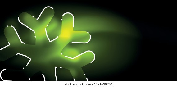 Blurred Christmas snowflake abstract background, stylized minimal design, neon glowing colors. Vector neon background. Snow background. New Year glowing snow