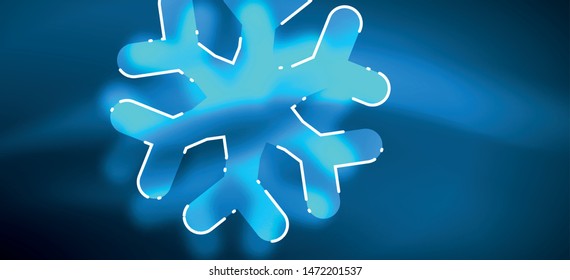 Blurred Christmas snowflake abstract background, stylized minimal design, neon glowing colors. Vector neon background. Snow background. New Year glowing snow