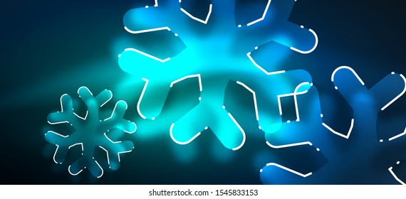 Borroso fondo abstracto de copo de nieve de Navidad, diseño mínimo estilizado, colores brillantes de neón. Fondo de neón vectorial. Fondo de nieve. Nieve brillante de Año Nuevo