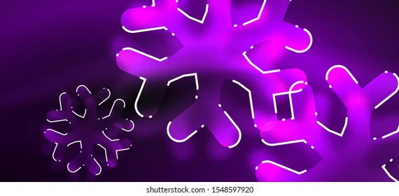 Blurred Christmas snowflake abstract background, stylized minimal design, neon glowing colors. Vector neon background. Snow background. New Year glowing snow