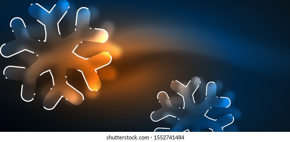 Blurred Christmas snowflake abstract background, stylized minimal design, neon glowing colors. Vector neon background. Snow background. New Year glowing snow