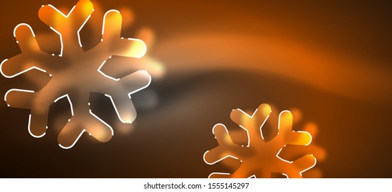 Blurred Christmas snowflake abstract background, stylized minimal design, neon glowing colors. Vector neon background. Snow background. New Year glowing snow