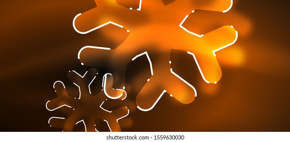 Blurred Christmas snowflake abstract background, stylized minimal design, neon glowing colors. Vector neon background. Snow background. New Year glowing snow