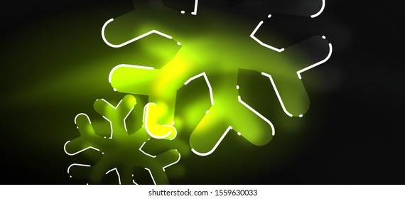 Blurred Christmas snowflake abstract background, stylized minimal design, neon glowing colors. Vector neon background. Snow background. New Year glowing snow