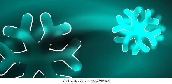 Borroso fondo abstracto de copo de nieve de Navidad, diseño mínimo estilizado, colores brillantes de neón. Fondo de neón vectorial. Fondo de nieve. Nieve brillante de Año Nuevo