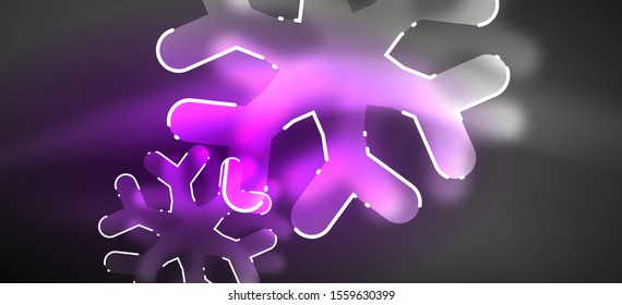 Blurred Christmas snowflake abstract background, stylized minimal design, neon glowing colors. Vector neon background. Snow background. New Year glowing snow