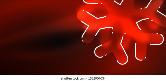 Blurred Christmas snowflake abstract background, stylized minimal design, neon glowing colors. Vector neon background. Snow background. New Year glowing snow