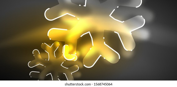 Blurred Christmas snowflake abstract background, stylized minimal design, neon glowing colors. Vector neon background. Snow background. New Year glowing snow