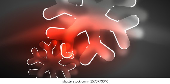 Blurred Christmas snowflake abstract background, stylized minimal design, neon glowing colors. Vector neon background. Snow background. New Year glowing snow