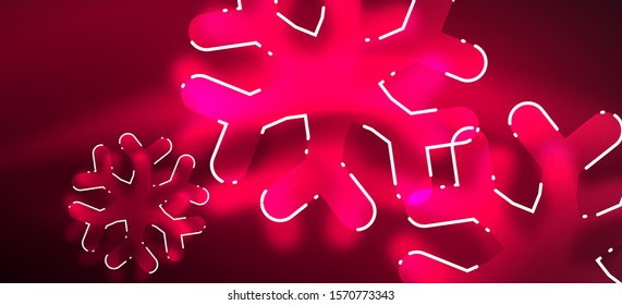 Blurred Christmas snowflake abstract background, stylized minimal design, neon glowing colors. Vector neon background. Snow background. New Year glowing snow