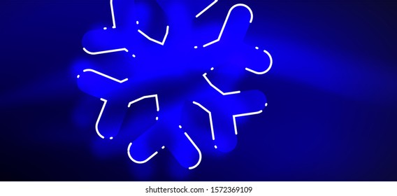 Blurred Christmas snowflake abstract background, stylized minimal design, neon glowing colors. Vector neon background. Snow background. New Year glowing snow