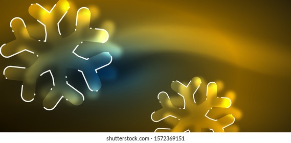 Blurred Christmas snowflake abstract background, stylized minimal design, neon glowing colors. Vector neon background. Snow background. New Year glowing snow