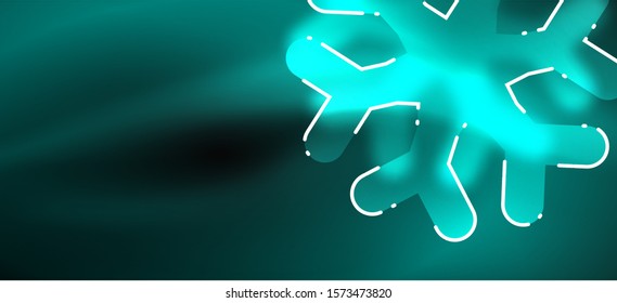 Blurred Christmas snowflake abstract background, stylized minimal design, neon glowing colors. Vector neon background. Snow background. New Year glowing snow