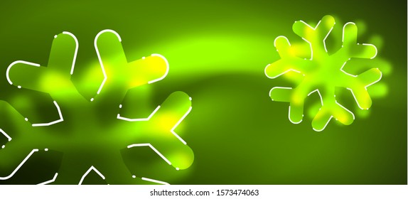 Blurred Christmas snowflake abstract background, stylized minimal design, neon glowing colors. Vector neon background. Snow background. New Year glowing snow