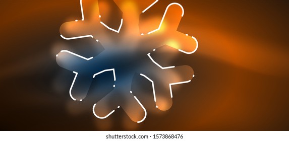 Blurred Christmas snowflake abstract background, stylized minimal design, neon glowing colors. Vector neon background. Snow background. New Year glowing snow