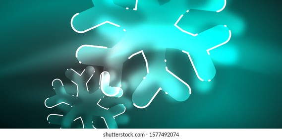 Borroso fondo abstracto de copo de nieve de Navidad, diseño mínimo estilizado, colores brillantes de neón. Fondo de neón vectorial. Fondo de nieve. Nieve brillante de Año Nuevo