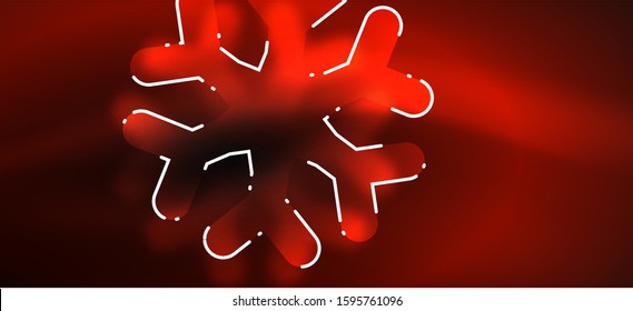 Blurred Christmas snowflake abstract background, stylized minimal design, neon glowing colors. Vector neon background. Snow background. New Year glowing snow