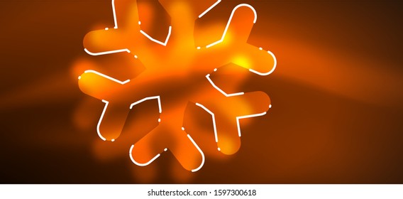 Blurred Christmas snowflake abstract background, stylized minimal design, neon glowing colors. Vector neon background. Snow background. New Year glowing snow