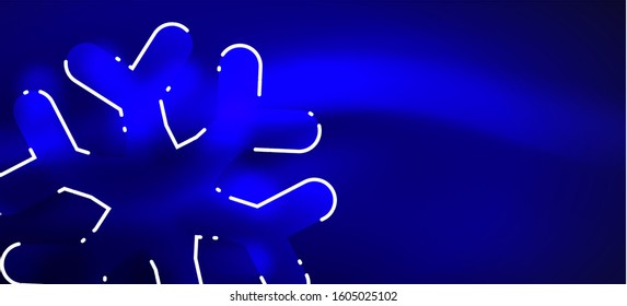 Blurred Christmas snowflake abstract background, stylized minimal design, neon glowing colors. Vector neon background. Snow background. New Year glowing snow
