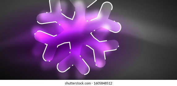 Blurred Christmas snowflake abstract background, stylized minimal design, neon glowing colors. Vector neon background. Snow background. New Year glowing snow