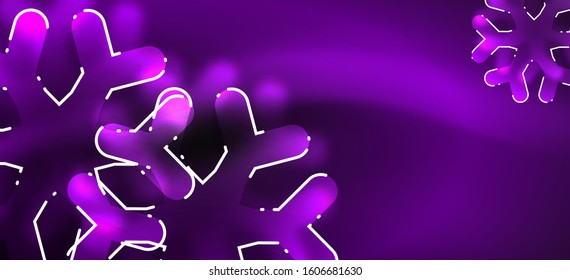Borroso fondo abstracto de copo de nieve de Navidad, diseño mínimo estilizado, colores brillantes de neón. Fondo de neón vectorial. Fondo de nieve. Nieve brillante de Año Nuevo