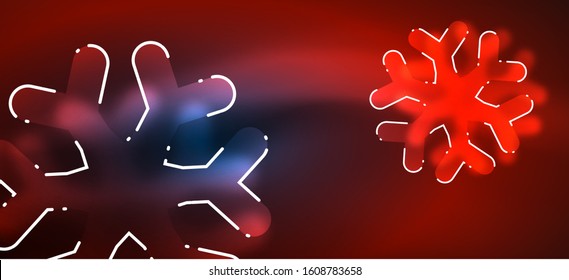 Blurred Christmas snowflake abstract background, stylized minimal design, neon glowing colors. Vector neon background. Snow background. New Year glowing snow
