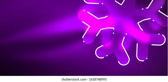 Blurred Christmas snowflake abstract background, stylized minimal design, neon glowing colors. Vector neon background. Snow background. New Year glowing snow