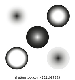 Gradiente de círculo desfocado. Esferas moles abstratas. Formas desbotadas em preto e branco. Padrão de vetor mínimo.