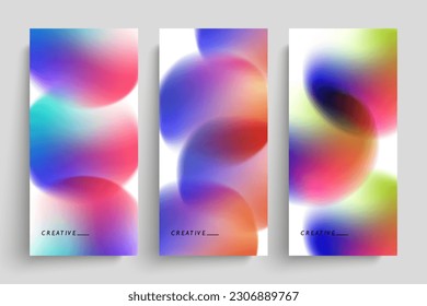 Círculos borrosos. Conjunto de fondos abstractos con formas redondeadas de gradiente vibrante para un diseño gráfico creativo. Ilustración vectorial.