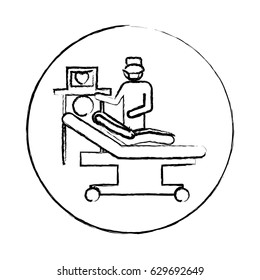 blurred circular frame silhouette pictogram person with cardiologistc vector illustration