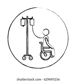 blurred circular frame silhouette pictogram person hospitalized in wheelchair vector illustration