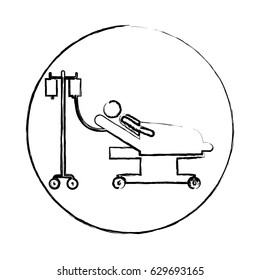 blurred circular frame silhouette pictogram person hospitalized in clinical bed vector illustration
