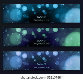 Blurred cold tones, bokeh lights, nightlife background banner