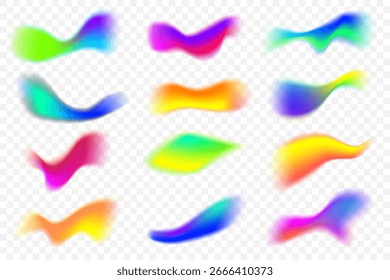 Formas borrosas de colores. Elementos abstractos líquidos de malla aislados sobre fondo blanco. Blobs holográficos de Vector de luz suave. Mezcla de neón vibrantes figuras multicolores