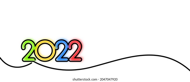 Blurred colorful 2022 drawn by single line. Vector holiday illustration.