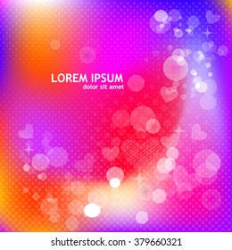 Blurred colorful background with hearts. Vector