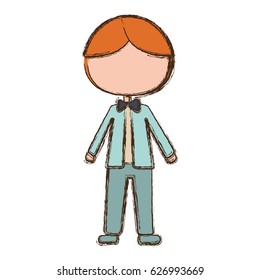 blurred colorful faceless cartoon man in wedding suit with bowtie vector illustration