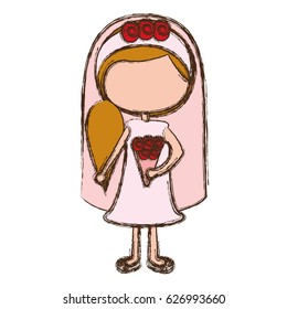 blurred colorful faceless cartoon woman in wedding dress with side ponytail hairstyle vector illustration