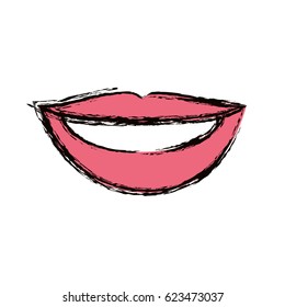 blurred colorful silhouette of pink lips with teeths vector illustration