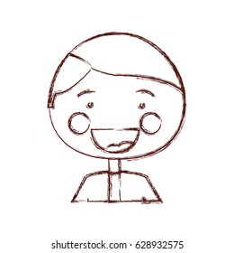 blurred contour shading smile expression cartoon half body boy with t-shirt vector illustration
