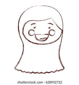 blurred contour shading smile expression cartoon front face woman with long straight hairstyle vector illustration