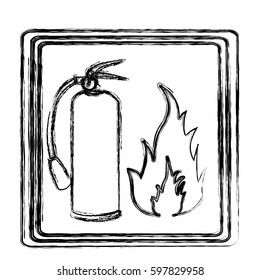 blurred contour signal silhouette fire flame and extinguisher icon vector illustration