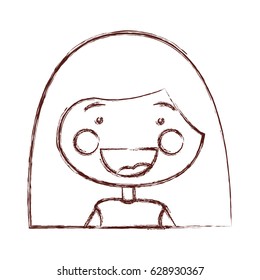 blurred contour smile expression cartoon half body girl with long hairstyle vector illustration