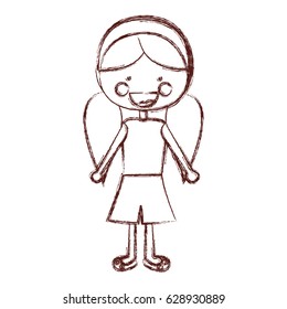 blurred contour smile expression cartoon pigtails hair girl with shirt and skirt vector illustration