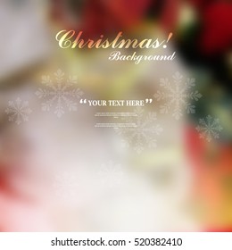 Desenfocar borrosa hermoso fondo navideño, elementos transparentes de copos de nieve, vector eps10
