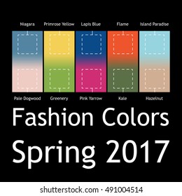 Blurred fashion infographic with trendy colors of the 2017 Spring. Niagara, Primrose Yellow, Lapis Blue,Flame,Island Paradise,Pale Dogwood,Greenery,Pink Yarrow,Kale,Hazelnut. Gradient mesh infographic