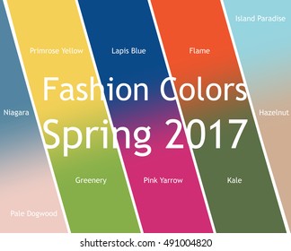 Blurred fashion infographic with trendy colors of the 2017 Spring. Niagara, Primrose Yellow, Lapis Blue,Flame,Island Paradise,Pale Dogwood,Greenery,Pink Yarrow,Kale,Hazelnut. Gradient mesh infographic