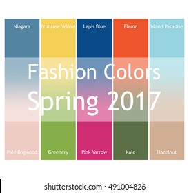 Blurred fashion infographic with trendy colors of the 2017 Spring. Niagara, Primrose Yellow, Lapis Blue,Flame,Island Paradise,Pale Dogwood,Greenery,Pink Yarrow,Kale,Hazelnut. Gradient mesh infographic