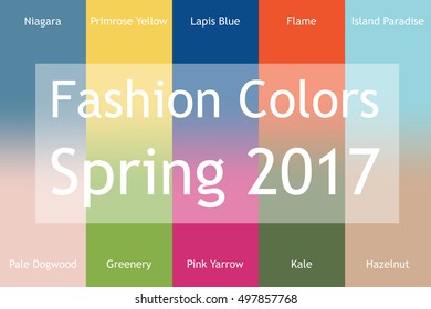 Blurred fashion infographic with trendy colors of the 2017 Spring. Niagara, Primrose Yellow, Lapis Blue,Flame,Island Paradise,Pale Dogwood,Greenery,Pink Yarrow,Kale,Hazelnut. Gradient mesh infographic